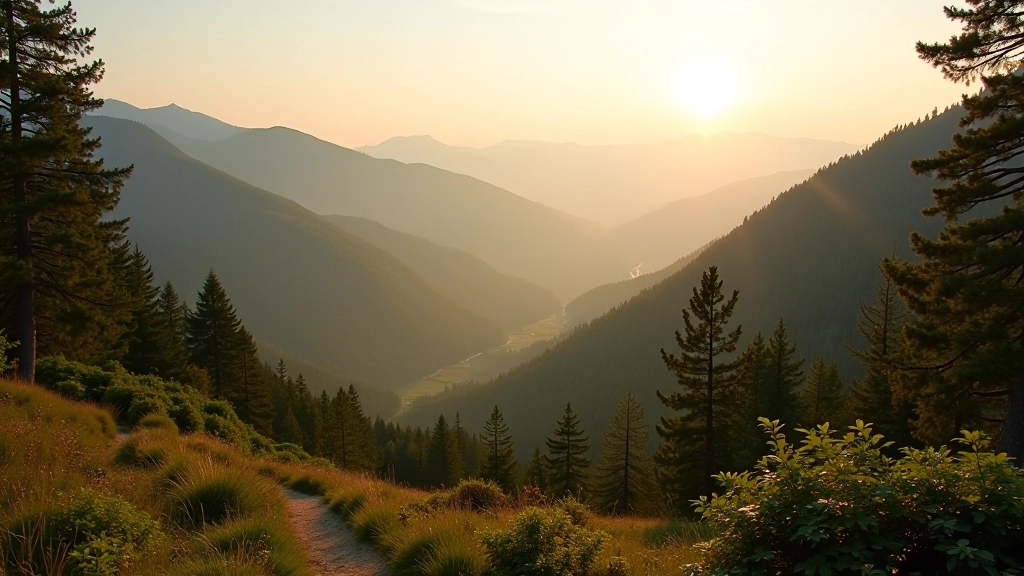 Beautiful mountain landscape with hiking trail through Czech national parks forest